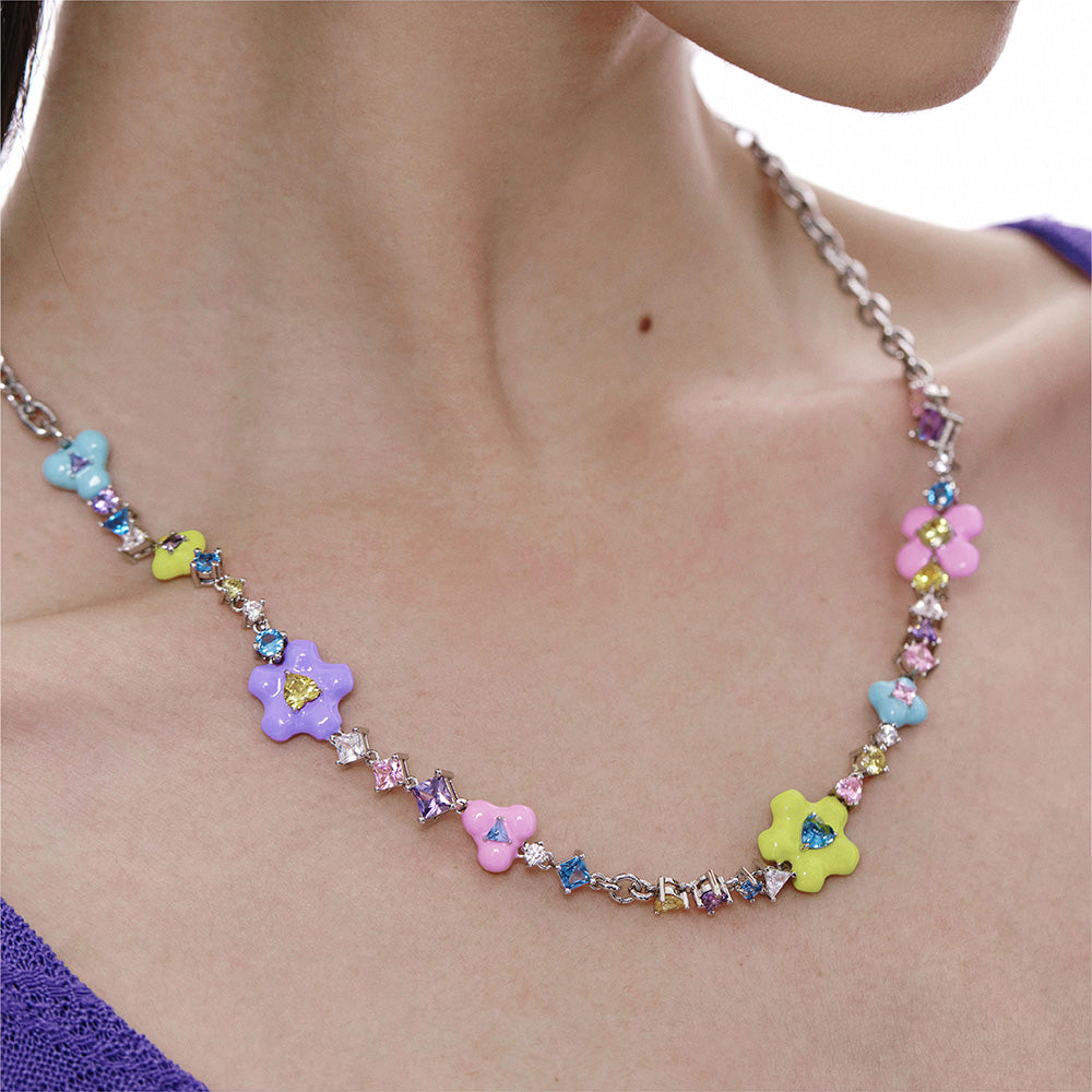 Gemstone Diamond Small Flower Necklace
