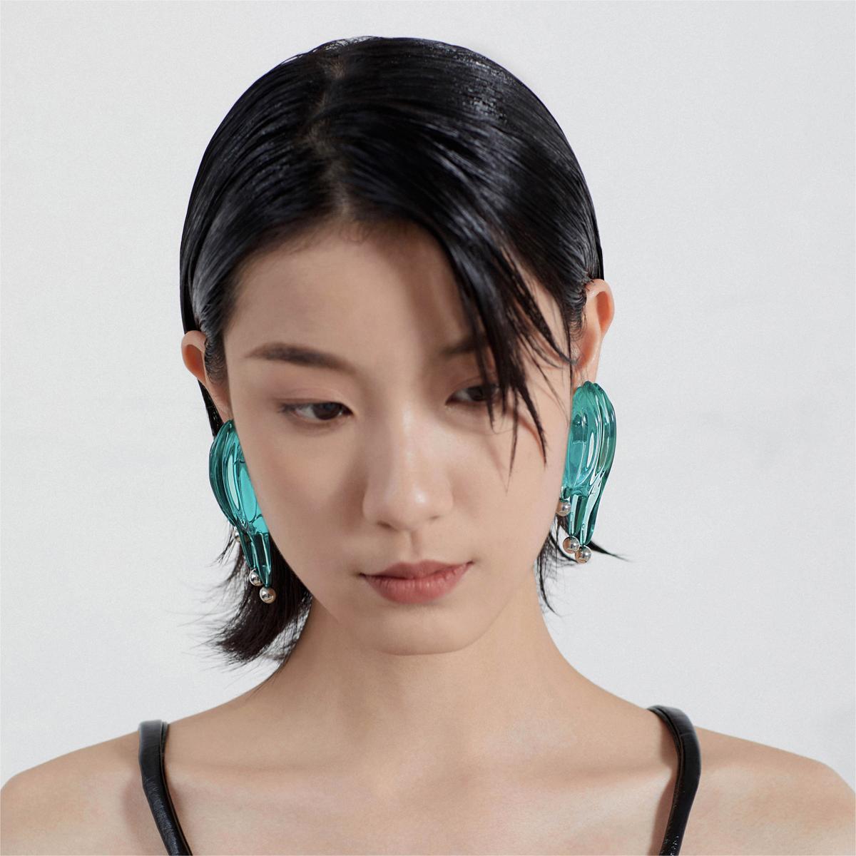 Green Transparent Liquefied Earrings