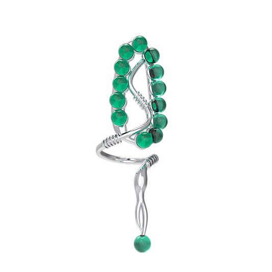 Green Bead Coiled Snake Fingertip Ring