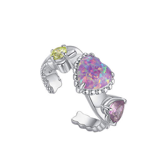 Heart Opal Flower Ring